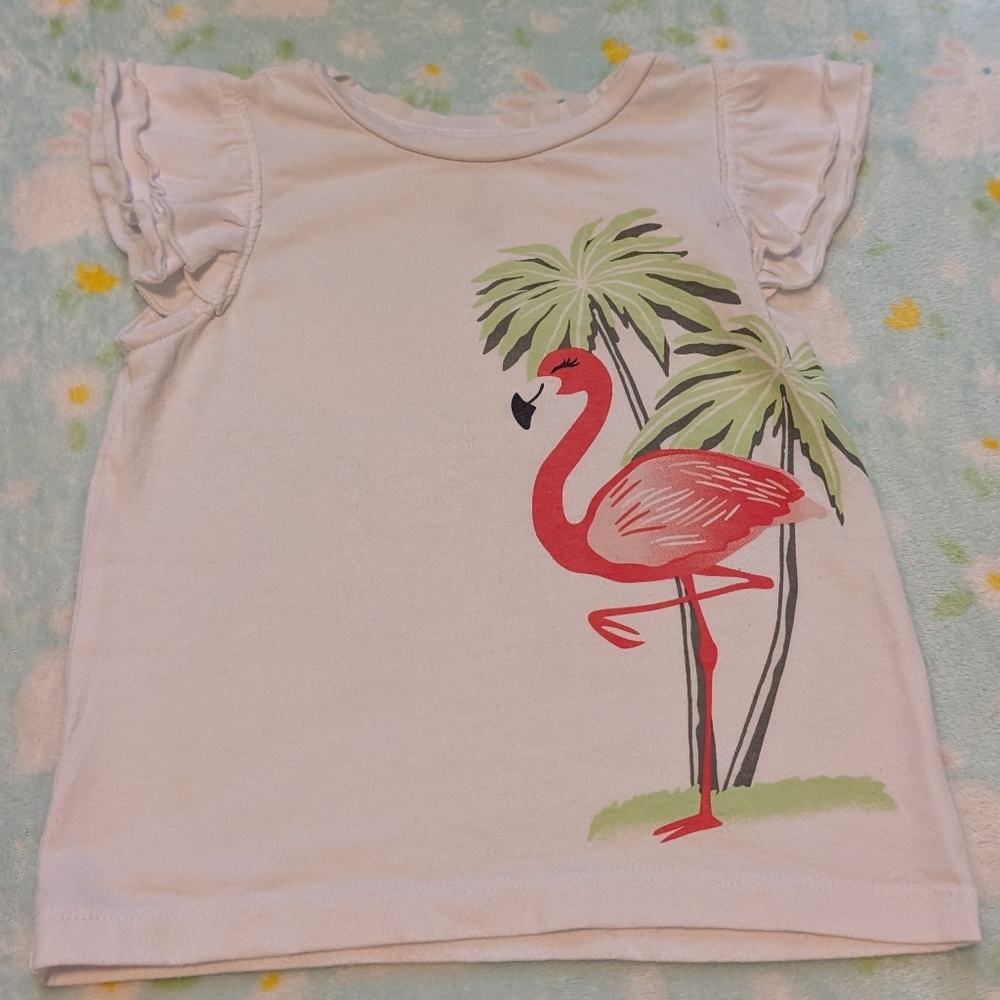 Flamingo Print Ruffle Sleeve Shirt 4T